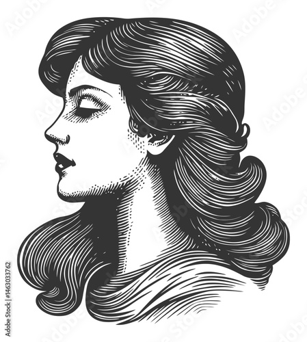 Vintage Vector Illustration of a Woman's Profile with Elegant Hair Design
