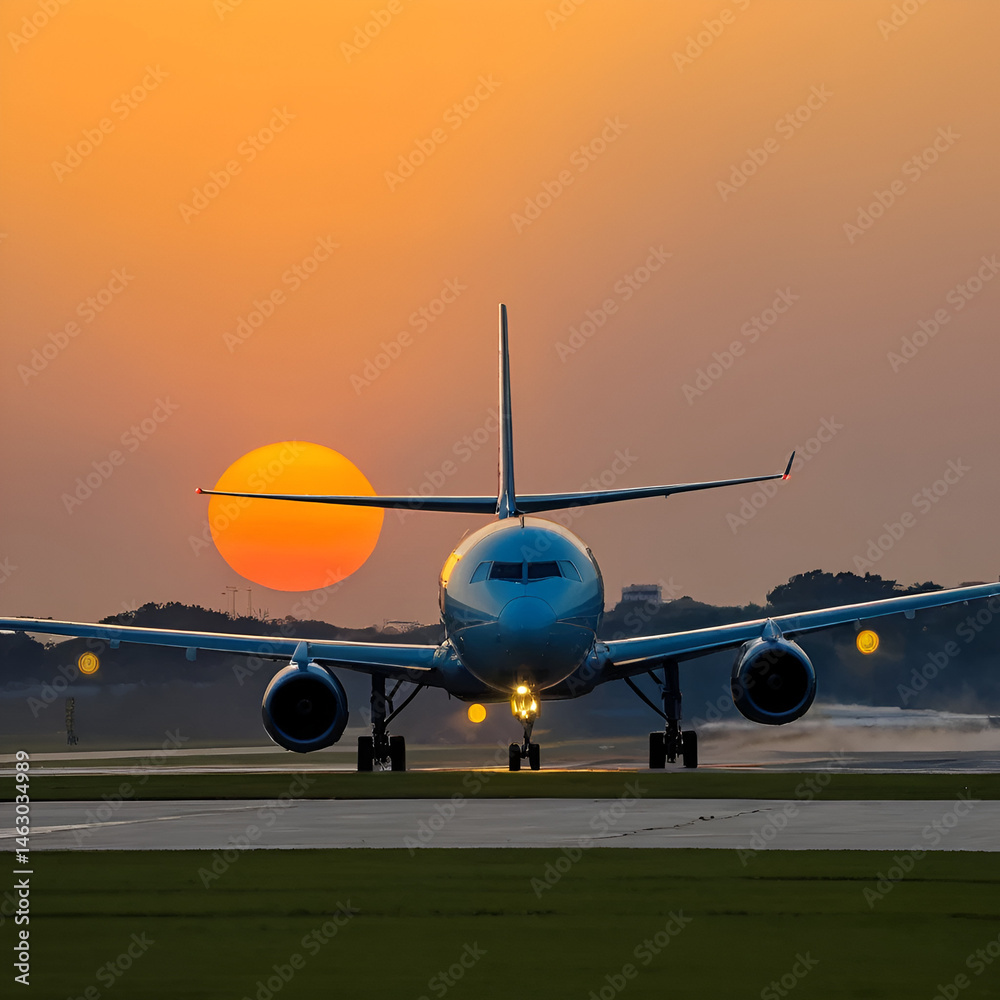 Naklejka premium sunset plane landing lights papi