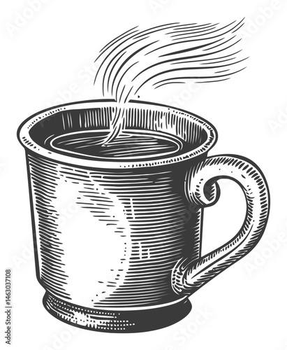 Vintage Style Coffee Cup with Steam in Sketch Illustration