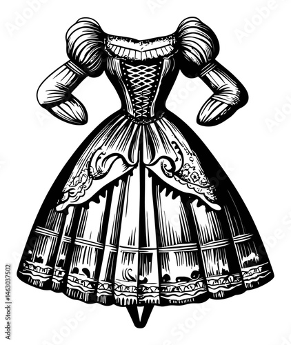 Elegant Vintage Dress Design with Intricate Patterns and Details