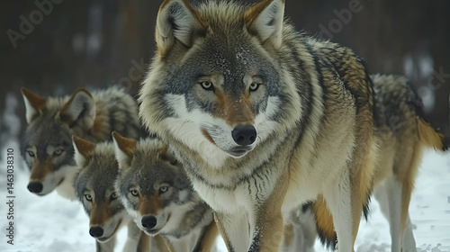 Gray Wolves in Snowy Winter Forest