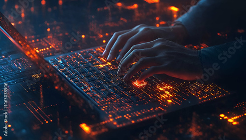 Hands Typing on Glowing Laptop Keyboard at Night