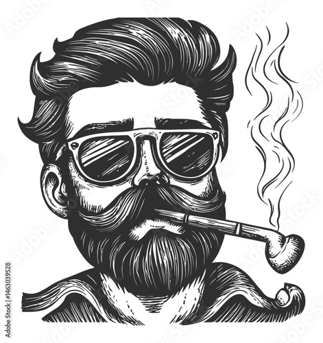 Vintage Illustration of a Stylish Man with Sunglasses and Pipe