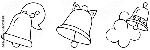 Bells are depicted in various styles with notification symbol, showcasing their versatility and charm