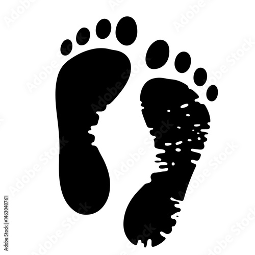Pair of black footprints on white background.  Simple vector illustration of bare feet.