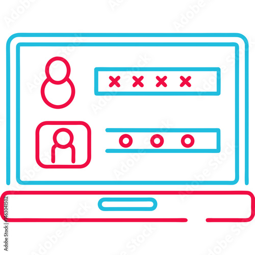 Line Icon of Laptop Login Screen on Transparent Background