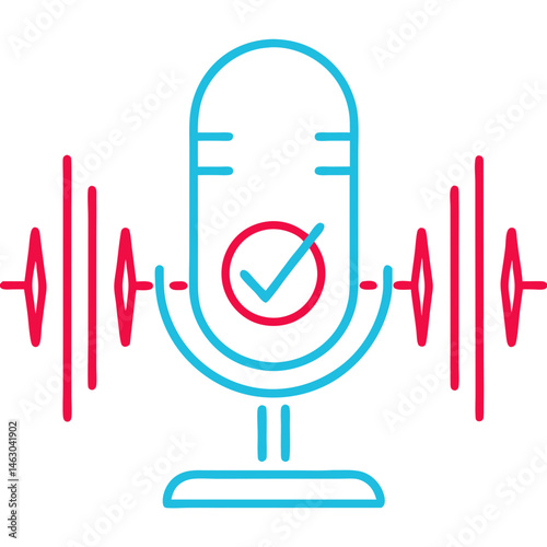 Microphone Icon with Sound Waves and Checkmark on Transparent Background