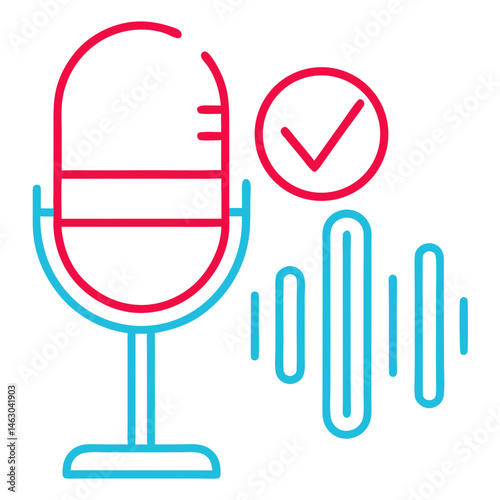 Vector Microphone Icon with Sound Waves and Checkmark on Transparent Background