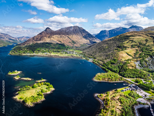 Obraz na płótnie Loch Leven from a drone, Glencoe, Highland, Scotland w salonie