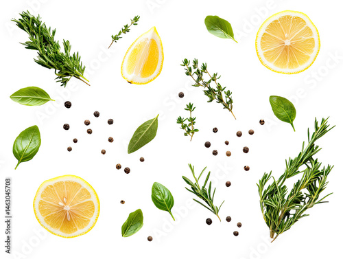 Fototapeta Naklejka Na Ścianę i Meble -  Fresh herbs and citrus fruits