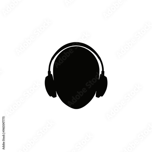 The icon of modern headphones is depicted as a black silhouette isolated against a modern gradient background