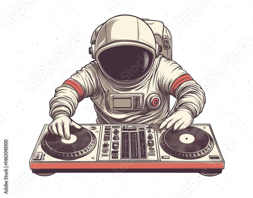 In a modern simple flat design an astronaut plays poker to the tune of a dj music song