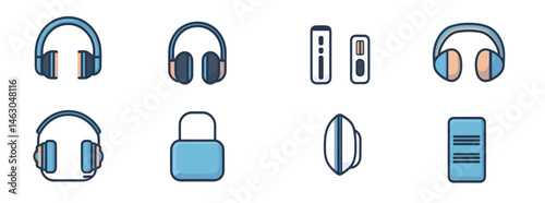 Black and white colors are used in the headset icon set of a modern graphic icons pack
