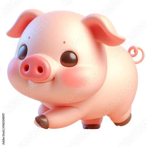 Cute 3d pig isolated on white background