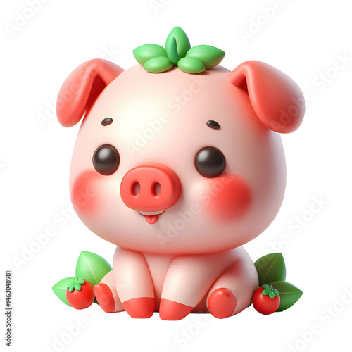 Cute 3d pig isolated on white background