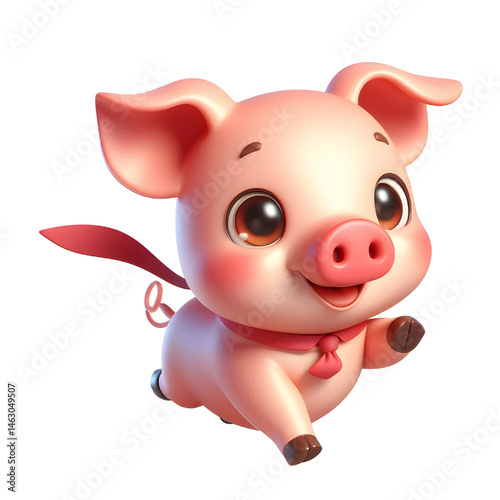 Cute 3d pig isolated on white background