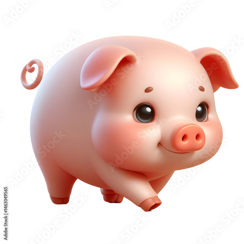 Cute 3d pig isolated on white background