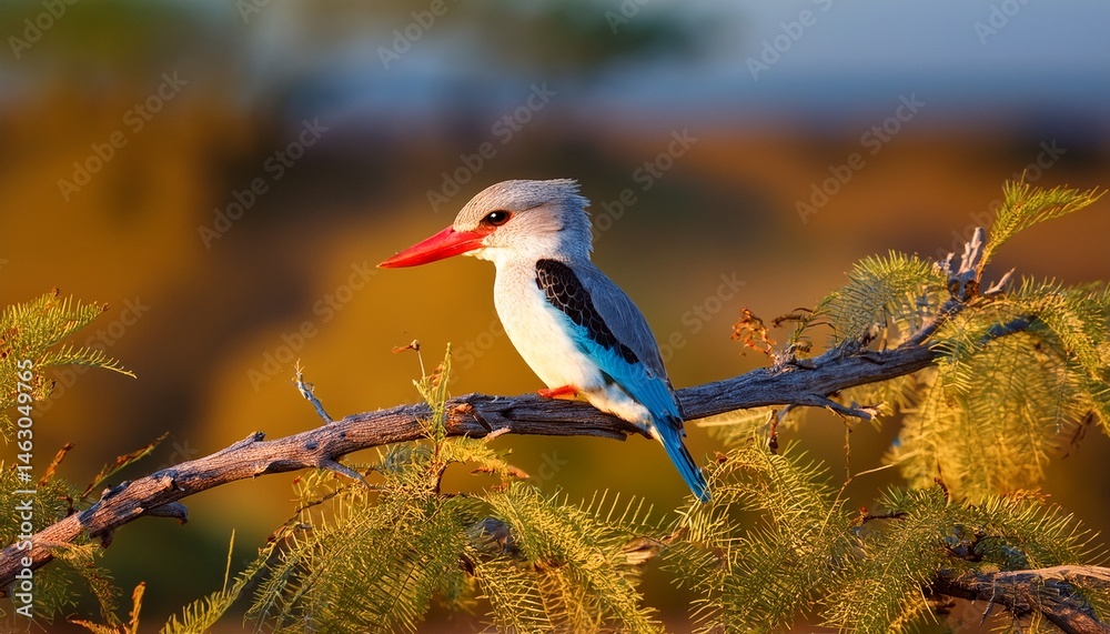 Fototapeta premium grey headed kingfisher on an acacia branch