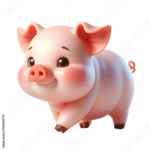 Cute 3d pig isolated on white background