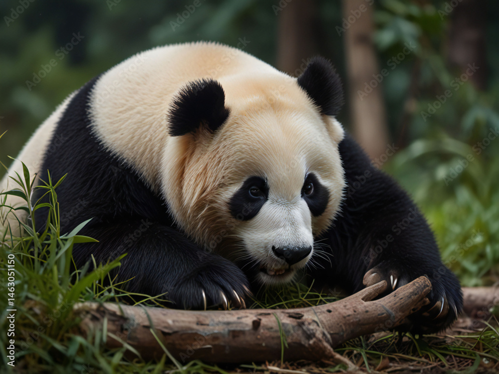 Fototapeta premium Giant pandas strolling through a bamboo forest