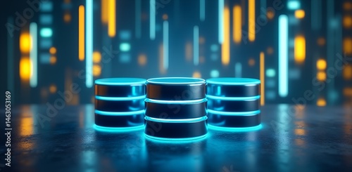 Digital Data Vault: A striking digital representation of a secure data storage environment, showcasing illuminated server racks in a modern, technology-driven context.