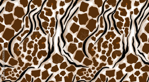 Leopard, zebra and giraffe pattern design. Hand drawn leopard zebra and giraffe pattern design. For textile and print. White background.