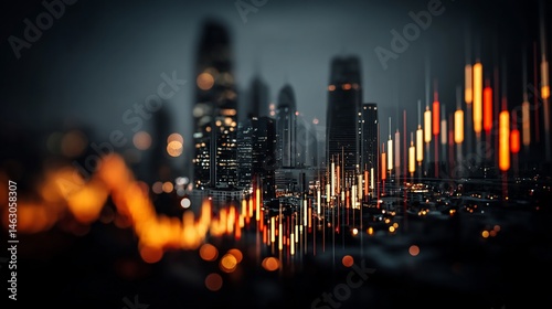 Cityscape at Night with Financial Data Overlay