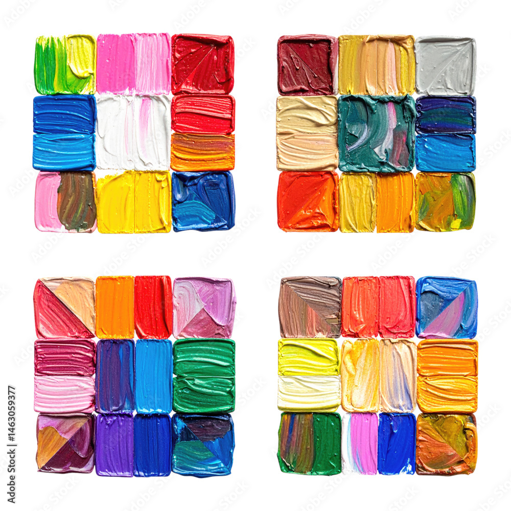 Fototapeta premium Vibrant Blocks of Color Created with Unique Brushstrokes on Paper, Isolated on Transparent Background