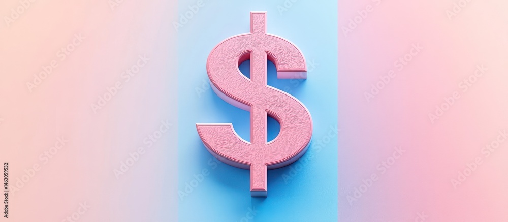 Obraz premium Dimensional soft pink dollar symbol on split pastel backdrop financial concept