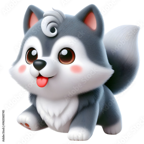 Cute 3d wolf isolated on white background