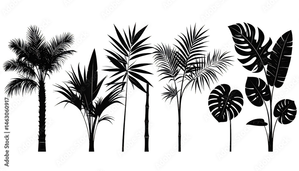 Fototapeta premium Monochrome Tropical Plants Collection for Modern Design