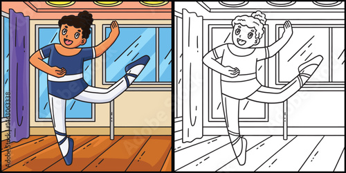 Ballerina doing an Attitude Coloring Illustration 