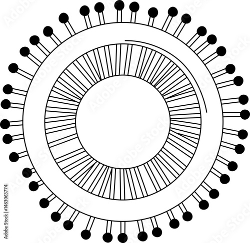 Pin wheel illustration showing sewing pins in circular arrangement