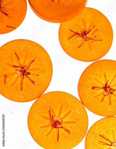 Luxe Persimmon Slices with Saffron Threads Isolated Background