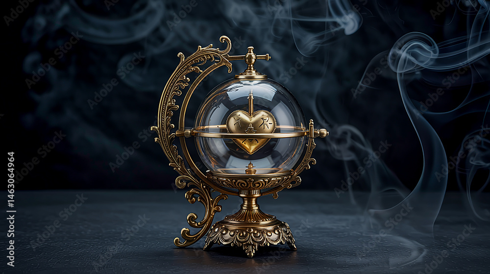Naklejka premium Ornate Golden Globe with Smoke and Dark Background