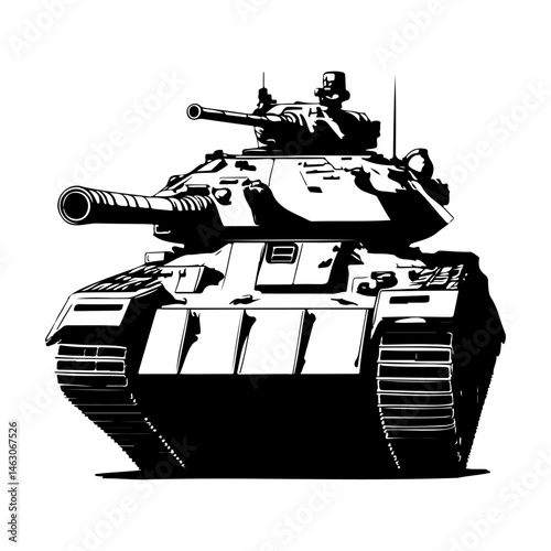 Powerful monochrome vector illustration of a formidable battle tank design