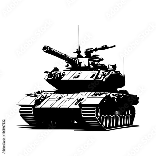 Monochrome tank illustration conveying military power and strategic defense