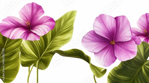 Delicate tropical blossoms and lush leaves