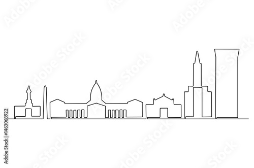 Continuous one line drawing of Buenos aires city skyline. Single line drawing illustration of Argentina cityscape. Beautiful buildings and architecture concept vector art. Doodle line illustration.