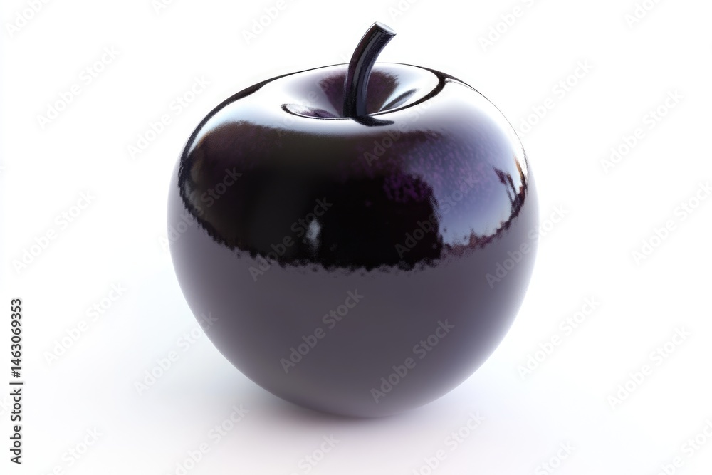 Obraz premium A striking, glossy black apple sits against a bright white backdrop, a study in minimalist design and food photography.
