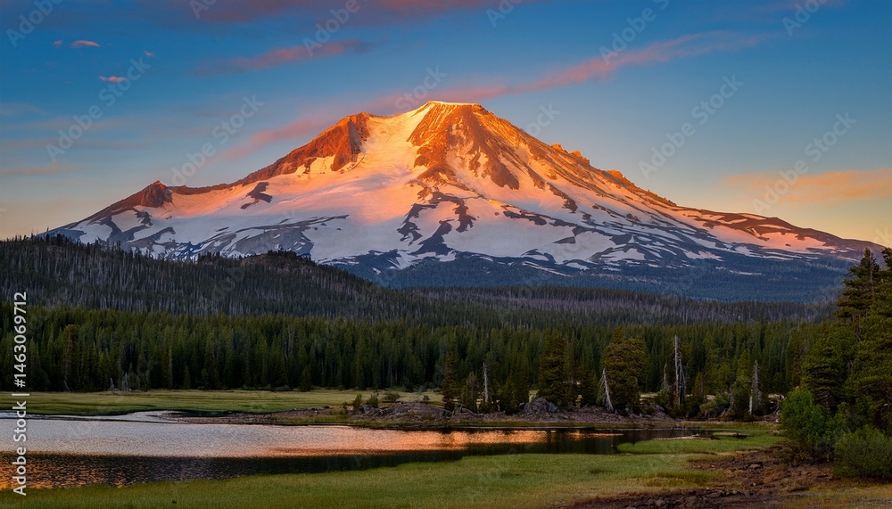 Naklejka premium scenic views at shasta mountain california at sunset