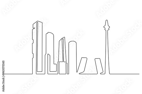 Continuous one line drawing of Madrid city skyline. Single line drawing illustration of Spain cityscape. Beautiful buildings and architecture concept vector art. Doodle line illustration.