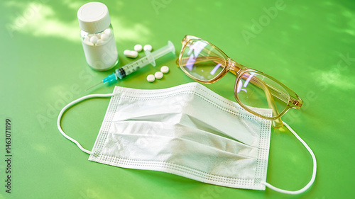 Protective glass, mask and syringes. Prevention of hay fever