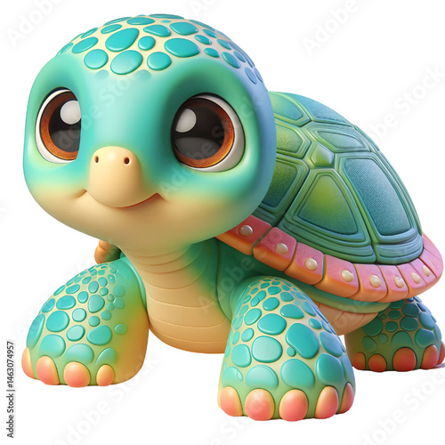Cute 3d turtle isolated on white background