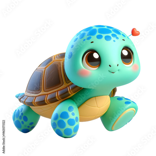 Cute 3d turtle isolated on white background