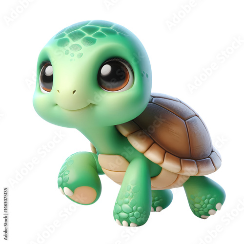 Cute 3d turtle isolated on white background