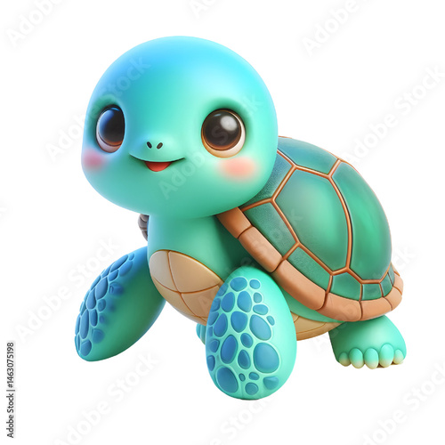 Cute 3d turtle isolated on white background