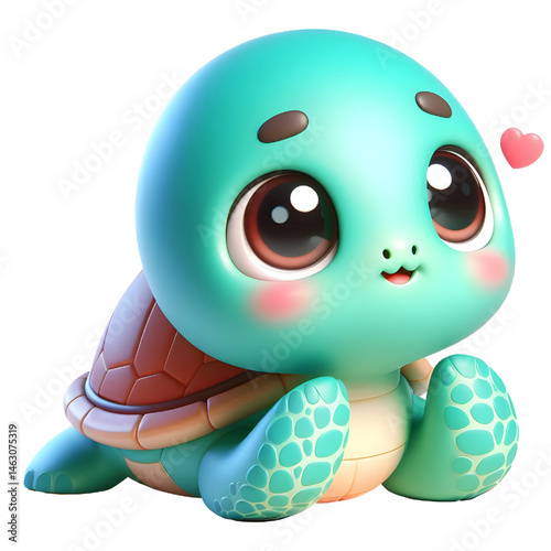 Cute 3d turtle isolated on white background
