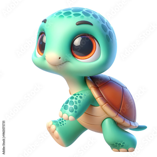 Cute 3d turtle isolated on white background