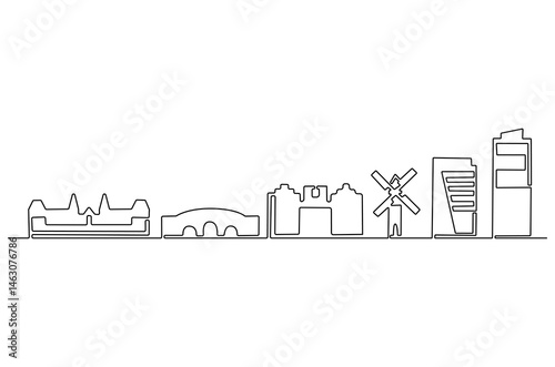 Photography Continuous one line drawing of Amsterdam city skyline